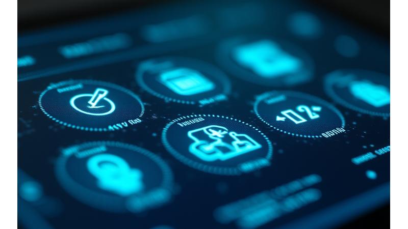 Panel de control digital con iconos representando acceso, rectificación, supresión y portabilidad de datos